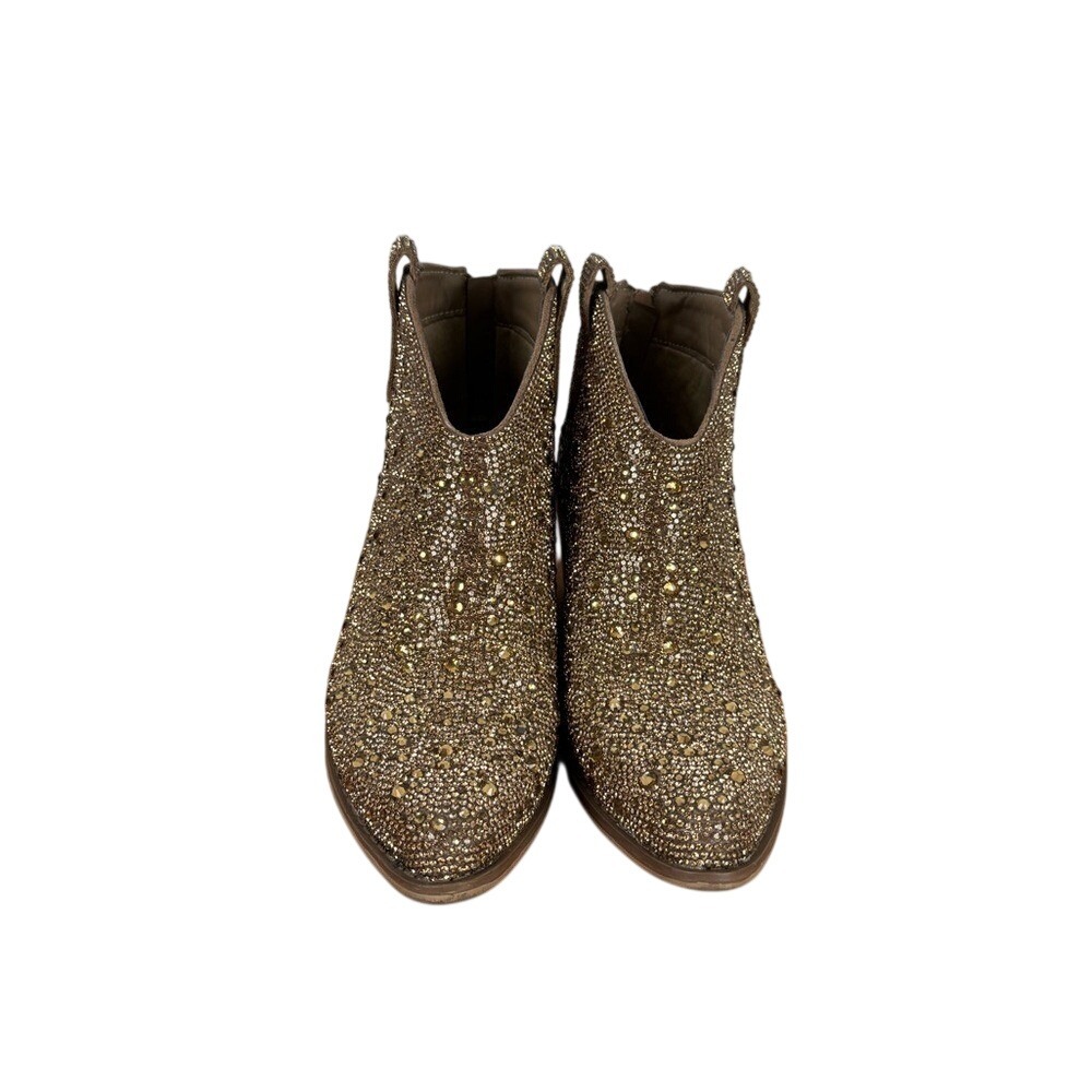 Pierre Dumas Gold Rhinestone Ankle Boots 6.5 Western Glam Sparkle Booties - Picture 2 of 10